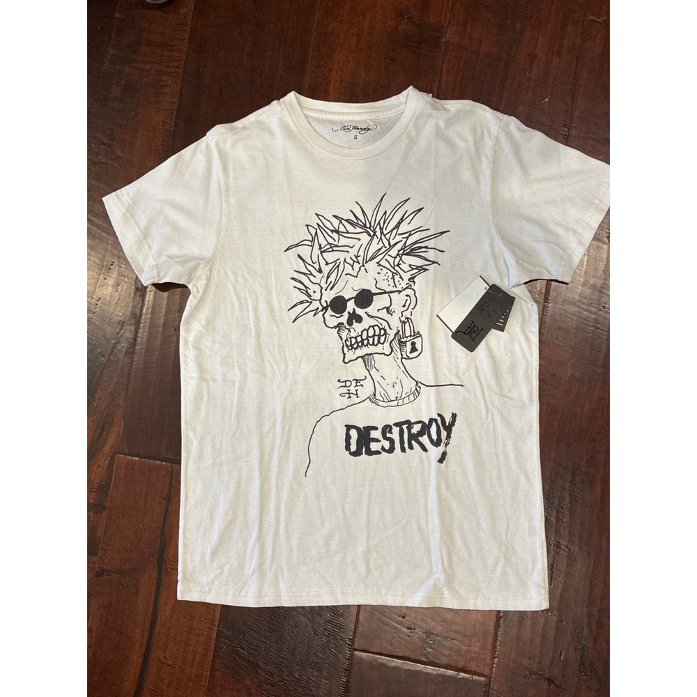 NWT Ed Hardy Graphic Tee Mens Size S White Destroy Skull Punk T-Shirt